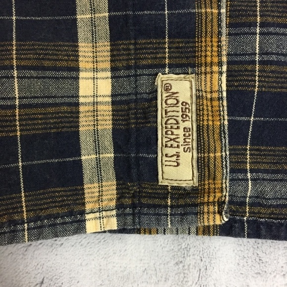 US Expedition Plaid Shirt Mens XL Long Sleeve Button Up Cotton Blue and Mustard - Picture 8 of 12
